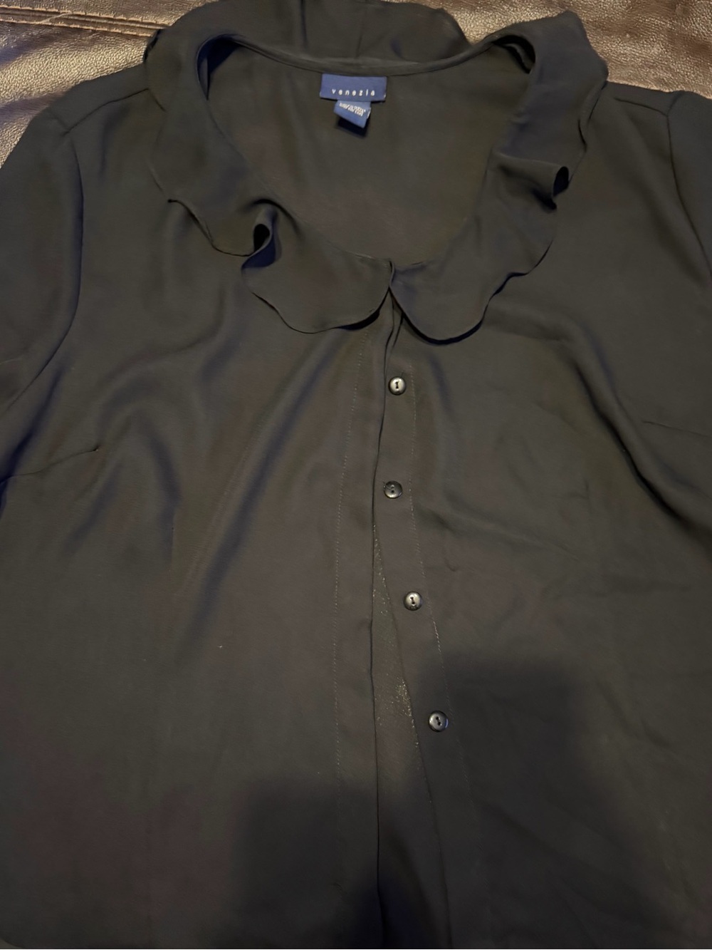 Venezia Black Ruffled Collar Button-Front Shirt